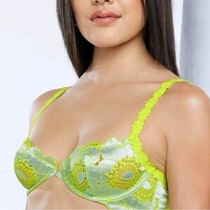 Savage X Fenty 36C Mod Perfect Poppies Underwire Lace Bra Green Floral NWT